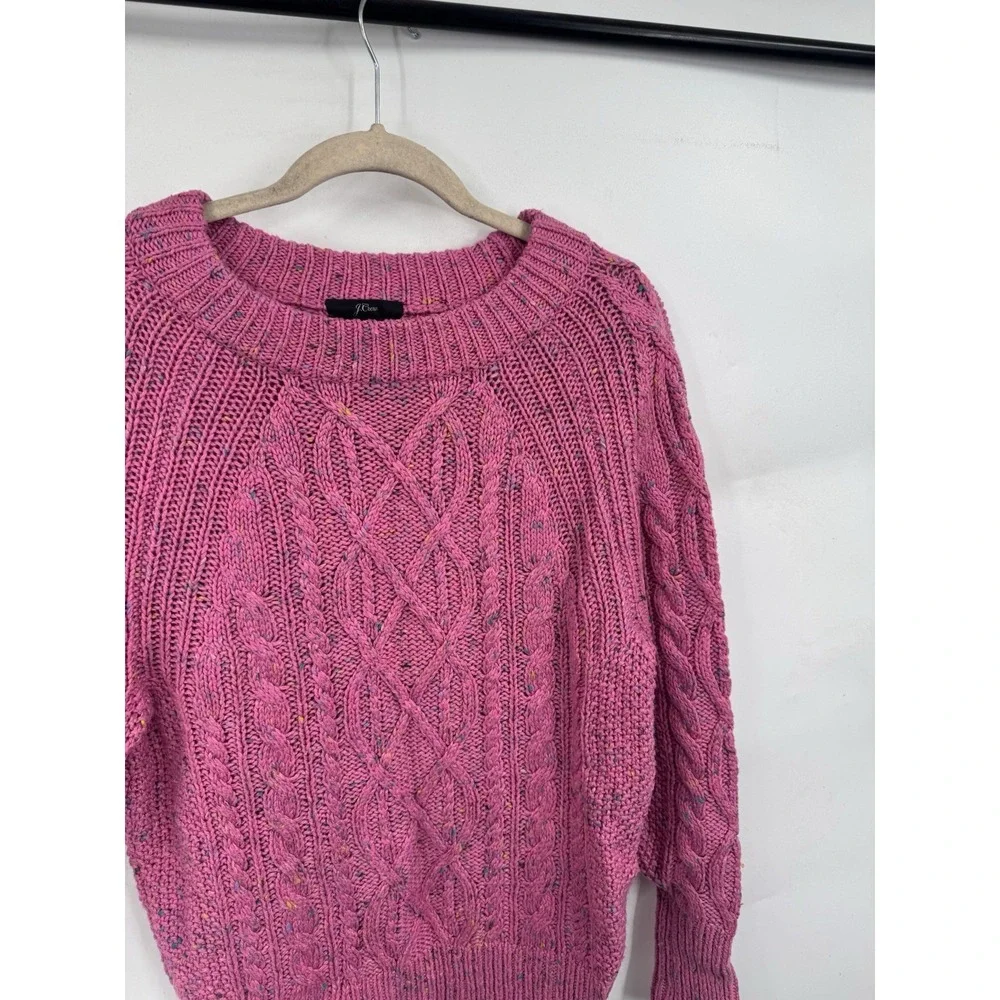 J.Crew Cable Knit Sweater Women XXS Pink Speckled Crew Neck Cotton‎ Preppy